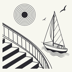 Hand drawn abstract minimal element mid century, modern vector set. Aesthetic contemporary stripe line art in black and white. Art form design for wall art, decoration, wallpaper. Vector illustration
