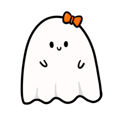 Cute spooky ghost clipart.Halloween boo icon.Hand drawn happy little monster. 