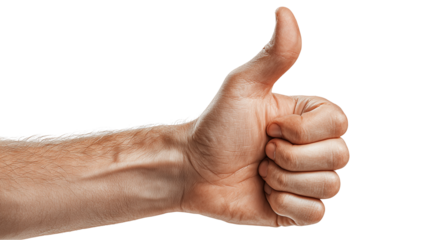 A human hand giving a thumbs up, which fits perfectly into client review, customer satisfaction and rating based designs, on a transparent background.