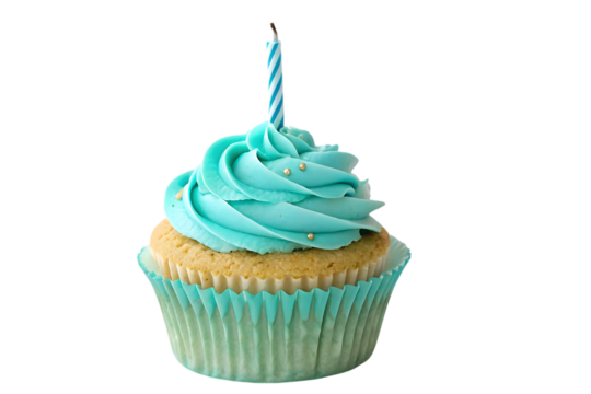 cupcake with teal frosting and a single PNG Image