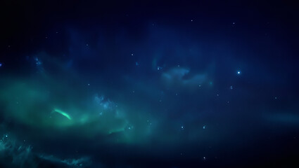 Fototapeta premium Vast starry night sky with faint green aurora and cosmic clouds