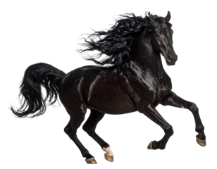 Rearing Black Stallion, Dynamic Action Pose, Front-Angled View, Isolated PNG