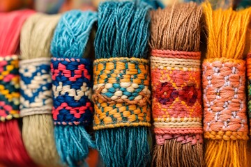 Bright, colorful wool yarn creates a vibrant textile market display of knitting and craft supplies