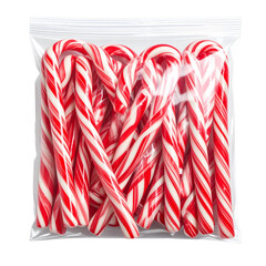 Red and white candy canes in plastic bag