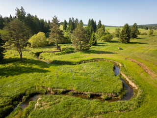 Aerial view of meandring Svratka river.