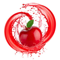 Red apple with juice splash image for beverage advertisement