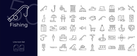 Fishing Line Editable Icons set. Vector illustration in modern thin line style of Hair fishing icons: fishing, reel, bait, etc