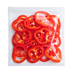 Red bell pepper slices in vacuum sealed packaging