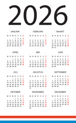 Calendar 2026 - illustration. Dutch version