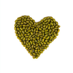 heart shaped mung beans on white background