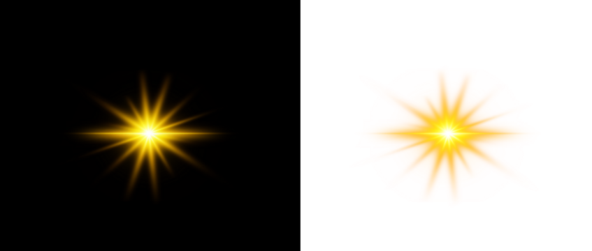 Transparent collage template of sunlight flare light effect. Glowing yellow light star.