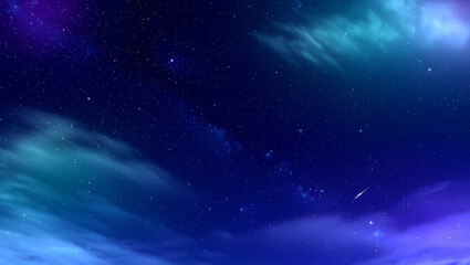 Fototapeta premium Vast starry night sky with wispy clouds and a shooting star