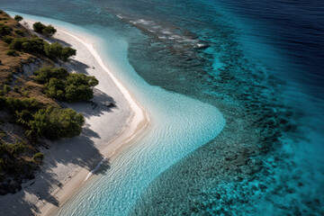 Obraz premium breathtaking aerial view of serene surface of ocean waters showcasing vibrant colors and patterns created by