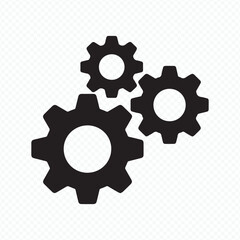 three interconnected black gear vector illustration for mechanical engineering, industrial design, teamwork, automation