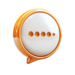 Orange Chat Bubble Waiting Message 3D Render Glossy Notification Icon on transparent background