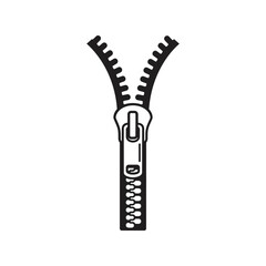 Open Zipper Black Line Icon, Fastener Element Vector Illustration, Clothing Accessory