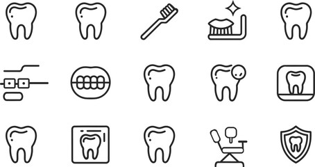 Dental & Oral Health Outline Icons Set - Teeth, Hygiene & Dentistry Symbols