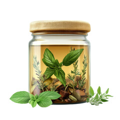 Fresh Herbs in Jar Basil Sage Rosemary Mint Kitchen Cooking Aromatherapy on transparent background