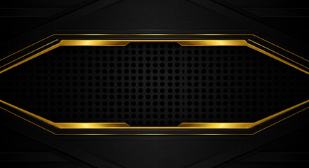 Dark Metallic Mesh Texture with Gold Accents vector. Modern Abstract Background with Gold Accents. A sophisticated abstract background design featuring a dark black backdrop with a subtle textured.