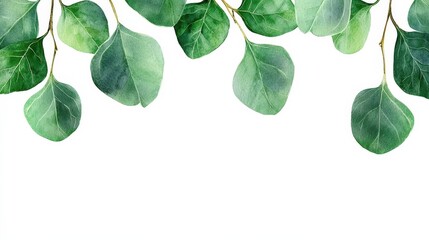 Obraz premium Fresh Green Leaves Over White Background Perfect for Nature Themes, Gardening, or Eco-Friendly Design Projects and Layouts in Stock Photography Collection