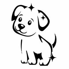 Cute cartoon dog smiling with sparkles representing pet grooming  