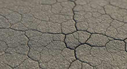 Close-up view of cracked, dry earth, showcasing intricate patterns and textures.