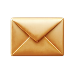 Golden Envelope Icon Glossy Letter Mail Communication 3D Render on transparent background