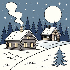 Fototapeta premium a cartoon of a cabin in the snow