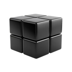 Glossy Black Cubes Interlocking Puzzle Minimalist Design Abstract on transparent background