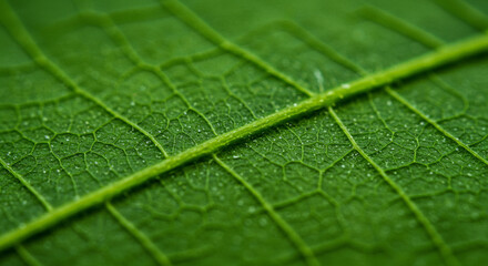 Obraz premium Close-up shot of a vibrant green leaf, showcasing its intricate vein structure and texture.