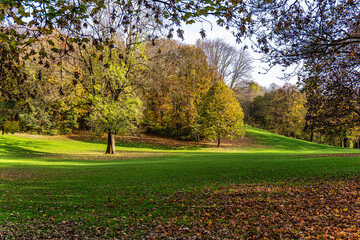 Autumn view of the Luitpold park near Olympic Park in Munich, Bavaria, Germany