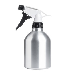 Silver spray bottle against black background