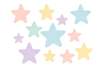 Obraz premium Colorful pastel stars floating on a transparent background, perfect for baby shower invitations, scrapbooking, or any project needing a touch of whimsy