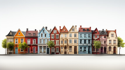 Fototapeta premium Row of Colorful European Townhouses with Detailed Windows and Doors