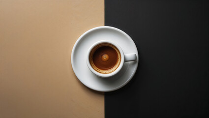 Coffee cup sitting on two tone background, minimalist concept
