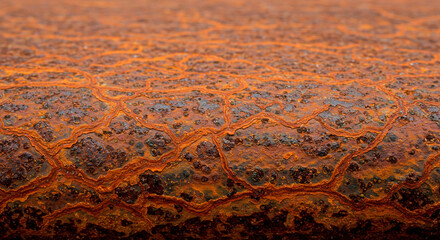 Close-up view of heavily corroded metal pipe, showing rust and texture.