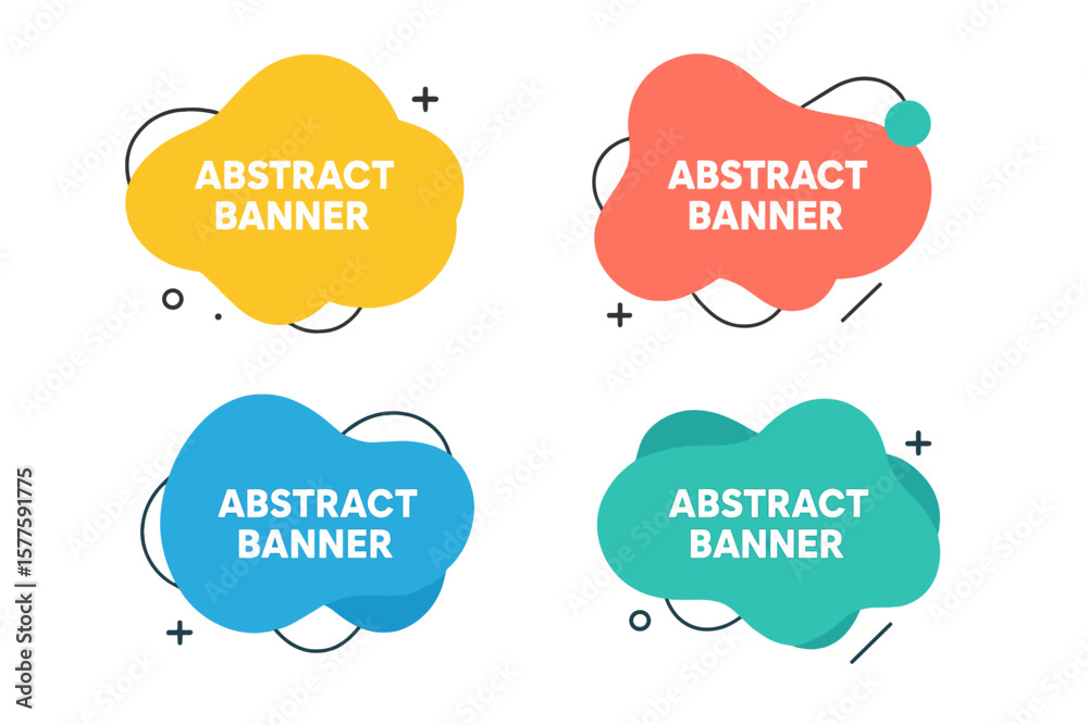 Fototapete Modern template featuring abstract vector banners, geometric liquid forms, and dynamic fluid banner shapes in various colors with minimal curvy design and text with quotes