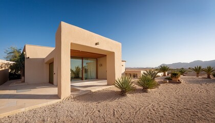 Fototapeta premium minimalist desert home with courtyard and shaded terraces