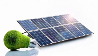 eco led light bulb with solar panel isolated on white background concept of green energy
