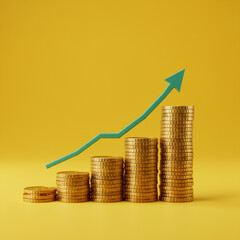 Gold Coins and Upward Graph Symbolize Investment Success and Financial Growth.