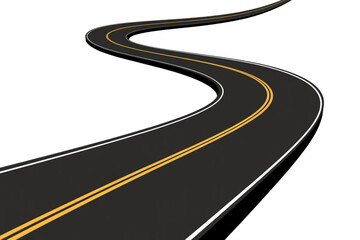 Winding Road. Journey Traffic Curved Highway. Vector Illustration of Long Empty Asphalt Street, Route to Horizon, Travel Path Map Icon, Clip Art Concept for Success and Adventure