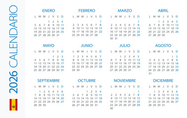 Calendar 2026 Horizontal - illustration. Spanish version