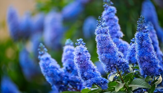 ceanothus shrub blooming in summer garden close up california lilac flowers ceanothus in garden design blue flowers macro shot
