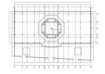 2D architectural floor plan shows a single dome structure with a central octagonal core, surrounded by a grid and dimensions, without specific section details, illustrating architectural design