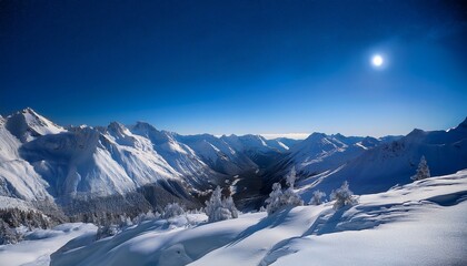 Fototapeta premium white snow covered peaks shining under moonlight icy snow white