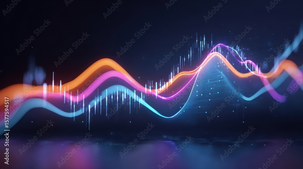 Aufkleber Abstract digital waveforms in vibrant colors representing sound or data visualization.