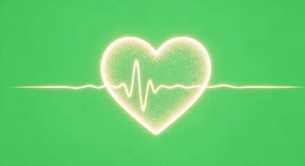 Glowing heart with a vibrant pulse line symbolizes health and vitality against a green backdrop.