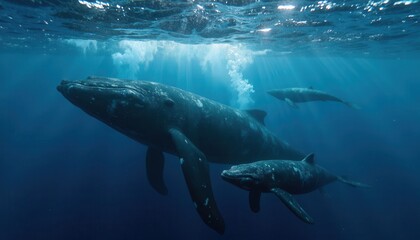 Obraz premium Majestic humpback whales swimming underwater