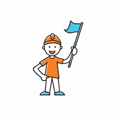 Silhouette of person waving flag in flat vector style