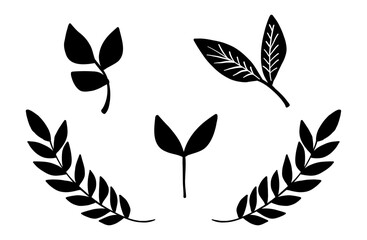 Fototapeta premium Simple Black Leaf Silhouette Collection on White Background